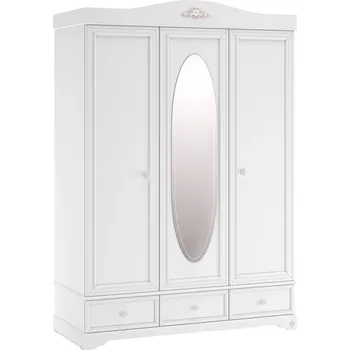 Šatní skříň Třídvéřová šatní skříň Ballerina se zrcadlem - bílá