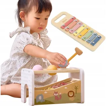 Dřevěná hračka VIGA Dřevěná Hračka 2v1: Zatloukačka + Xylofon 44270