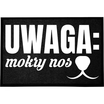 Rohožka ČERNÁ VSTUPNÍ ROHOŽKA 60X40 DO DOMU S HUMORNÝM NÁPISEM "POZOR MOKRÝ NOS"