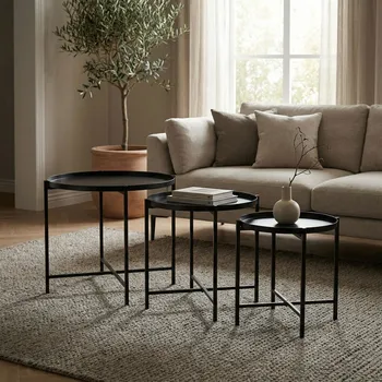 Konferenční stolek Kulatý stolek MONDEX LUCAS 43 × 40 × 39,5 cm černý