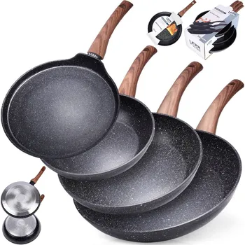 Pánev 3x granitová pánev na smažení sada pánví 20 24 28 cm + pánev na palačinky