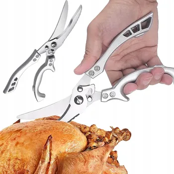 Kuchyňské nůžky VELKÉ KUCHYŇSKÉ NŮŽKY OSTŘÉ NEREZOVÉ DOMÁCÍ NA STŘÍHÁNÍ KUŘETE DRŮBEŽE 25,5 cm