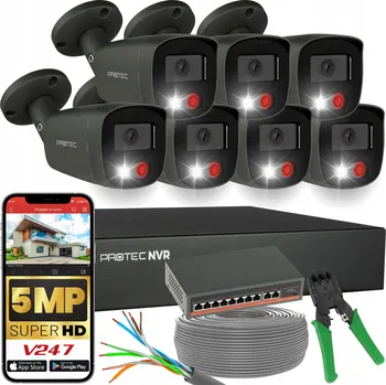 IP kamera Monitorovací systém 7 kamer Grafitové IP PoE Switch PoE detekce lidí 5Mpx bez HDD