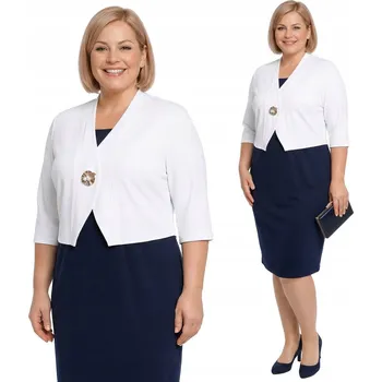 Dámské šaty Modro-bílá šaty s broží plus size velikost 62