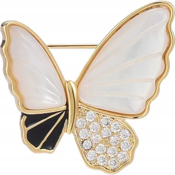 Brož Brož s motýlem z perleti PINETS , pozlacená 14k zlatem