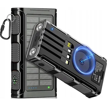 Powerbanka Solární powerbanka QI s LED svítilnou, 3A USB-C nabíjení