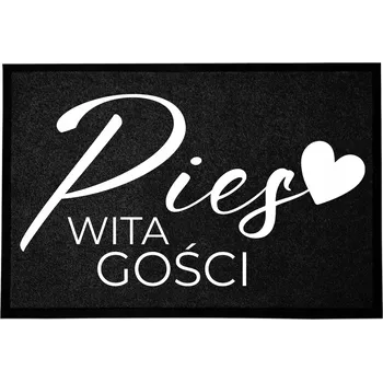 Rohožka ČERNÁ VSTUPNÍ ROHOŽKA 60X40 DO DOMU S VTIPNÝM MOTIVEM PSA - VÍTÁ HOSTY