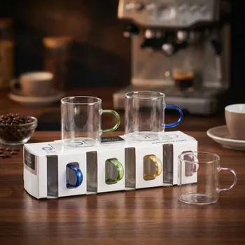 Sklenice Skleněné šálky na espresso s barevnými uchy MONDEX EXCELLENT HOUSEWARE 70 ml 4 ks