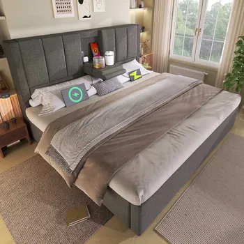 Postel Čalouněná postel dvoulůžko 160x200 Hydraulické zvedání Šedá