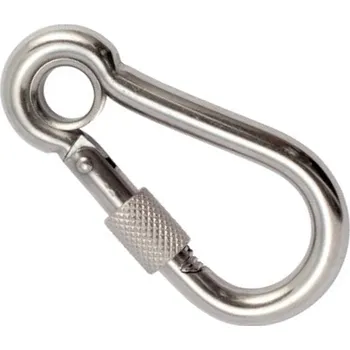 6 mm Nerezová karabina s pojistkou a okem, 5 ks