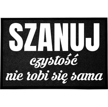 ČERNÁ VSTUPNÍ ROHOŽKA 60X40CM - HUMOR: ČISTOTA SE SAMA NEUDĚLÁ