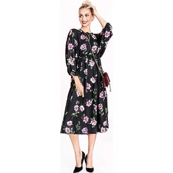 Dámské šaty Černo/růžové dámské květované kimonové šaty s kulatým výstřihem Ann Gissy (XY202116) odstíny černé XL (42)