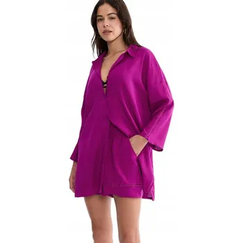 Dámská košile Triumph dámská košile s dlouhým rukávem, bez vzoru, růžová Shirt 01, velikost 46