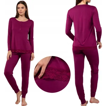 Dámské pyžamo Dvoudílné dámské pyžamo dlouhé kalhoty s krajkou viskóza Sielei M