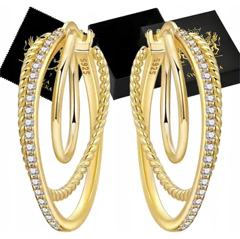 Náušnice Náušnice Stříbro 925 Dvojitá kola Pozlacené Zirkony Anglické zapínání