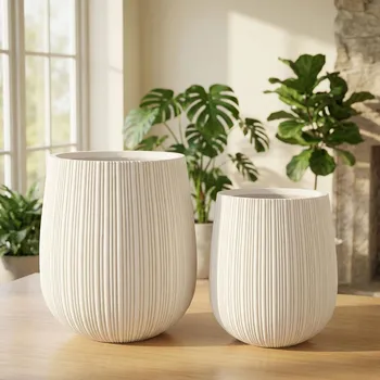 Obal na květináč Sada obalů na květináče MONDEX HEVRA 44×44×50/32×32×37 cm bílé 2 ks