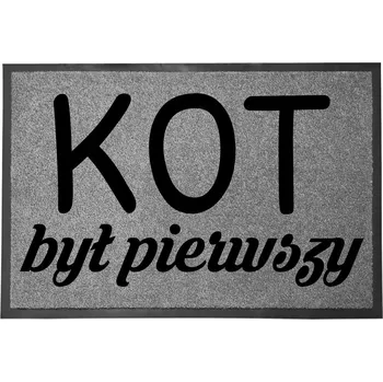 Rohožka ŠEDÁ VSTUPNÍ ROHOŽKA 60X40 DO DOMU S VTIPNÝM MOTIVEM - KOČKA BYLA PRVNÍ