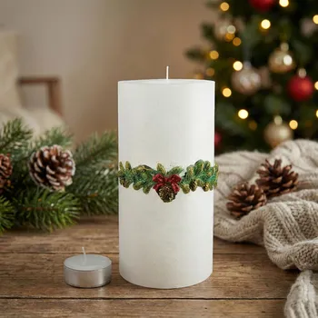 Lucerna Svíčka lucerna válec s věncem MONDEX bílá