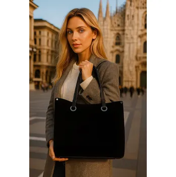 Kabelka Vera Pelle shopper kabelka z pravé přírodní semišové kůže, černá