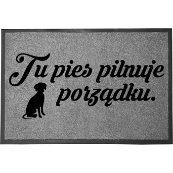 Rohožka VCHODOVÁ ROHOŽKA ŠEDÁ 40X60 KE DVEŘÍM S HUMOREM VTIPNÁ PES HLÍDÁ
