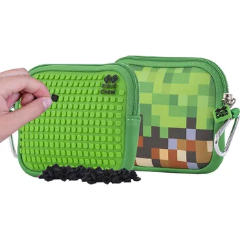 Penál PIXIE CREW univerzální pouzdro zeleno hnědá kostka velký panel