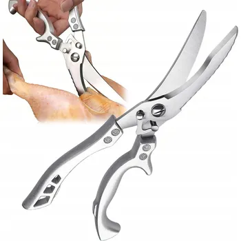 Kuchyňské nůžky Nůžky na drůbež kuře maso zoubkované OCEL DŘEVO ostré pevné