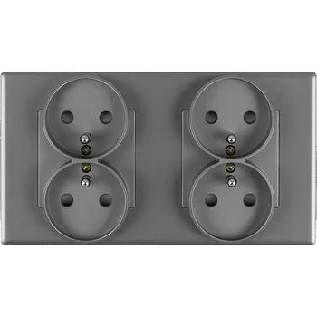 Elektrická zásuvka KONTAKT ZÁSUVKA ELEKTRICKÁ PLASTOVÝ RÁMEČEK DVOJITÝ 2x2 STŘÍBRNÁ ŠEDÁ