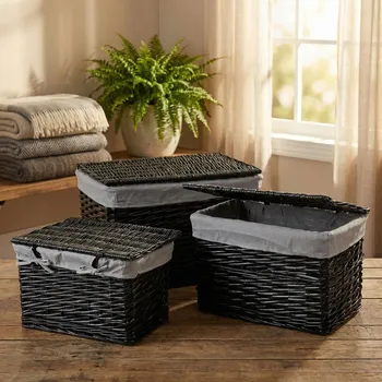 Úložný box Truhla s víkem a podšívkou MONDEX PINO 51×32×32 cm černá