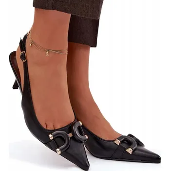 Dámské sandále Dámské sandály z eko kůže s ozdobou, špičatá špička, černé, velikost 38