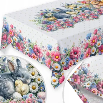 ubrus VELIKONOČNÍ UBRUS ODOLNÝ PROTI SKVRNÁM 120 X 180 CM NA STŮL, HLADKÝ, SILNÝ, ZAJÍC 383