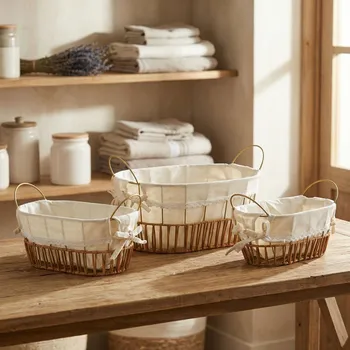 Úložný box Sada oválných košů s uchyty a podšívkou MONDEX WILL 3 ks