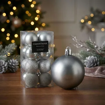 Vánoční dekorace Sada vánočních ozdob nerozbitné MONDEX CHRISTMAS DECORATION 5 cm stříbrné 16 ks