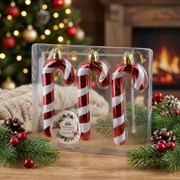 Vánoční dekorace Vánoční závěsné ozdoby cukrové tyčinky MONDEX SANTA LILA 4,5×12,5 cm červeno-bílé 3 ks