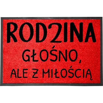 Rohožka ČERVENÁ VSTUPNÍ ROHOŽKA PŘED DVEŘE 60X40CM - RODINA HLASITĚ
