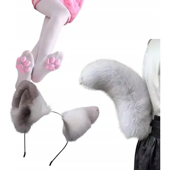 Karnevalový kostým SADA KOSTÝM UŠI PODKOLENKY KOČKA LIŠKA COSPLAY FURRY - ŠEDÁ
