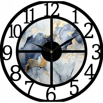 Hodiny Nástěnné hodiny Dekorace Ideální do obýváku Modrý mramor se zlatem 35 cm