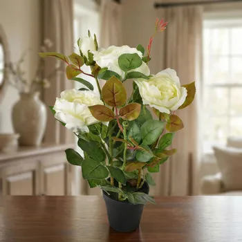 Obal na květináč Umělá růže v květináči MONDEX VIRIDIS 9,5 × 9,5 × 43 cm bílá