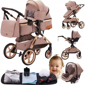 Kočárek Dětský kočárek Yazoco 3v1 khaki hliníkový skládací