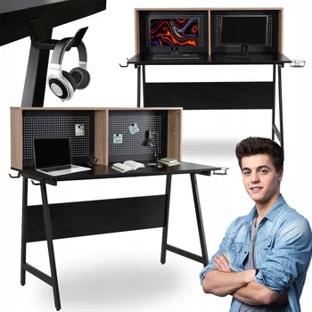 Psací stůl Obdélníkový psací stůl Mebel Elite 138,5 x 60 x 113,5 cm černý, dub sonoma