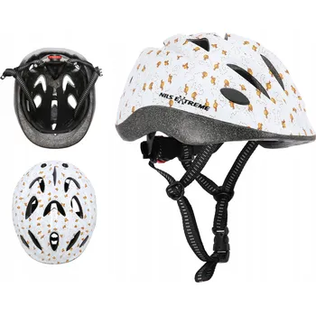 Cyklistická přilba Přilba na Koloběžku, Brusle Nils Extreme Bílá M 49-58cm Nastavitelná Chlapecká