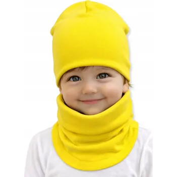 Čepice Souprava ČEPICE + NÁKRČNÍK 74-86 kojenecká souprava 40/44 JARNÍ ŽLUTÁ ZÁŘIVÁ