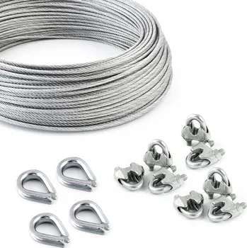 Železářství Lanová sada: pozinkované lano 8mm 6x19, 50m + 4x oko 8mm + 8x svorka 8mm