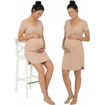 Dámská noční košile NOČNÍ KOŠILE NA KOJENÍ TĚHOTENSKÉ PYŽAMO ROZEPÍNACÍ BÉŽOVÁ S PRUHEM 4XL