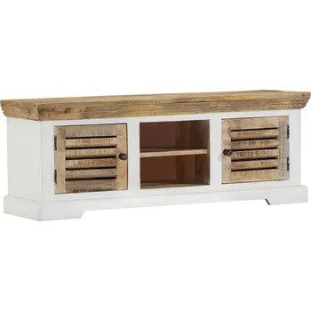 Televizní stolek vidaXL TV skříňka 110 x 30 x 40 cm masivní mangovníkové dřevo [337848] Barva: Hnědá a bílá