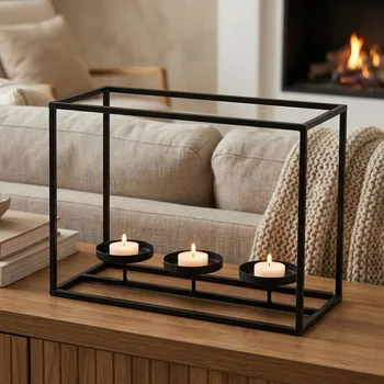 Svícen Svícen na 3 čajové svíčky MONDEX 36 × 18 × 26 cm černý