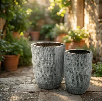 Obal na květináč Sada květináčů MONDEX NEVA 40×40×51 cm a 31×31×47,5 cm šedá 2 ks