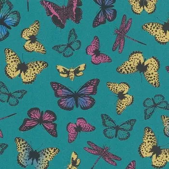 Tapeta TYRKYSOVÁ TAPETA DO DĚTSKÉHO POKOJE BAREVNÉ MOTÝLKY
