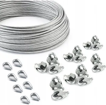 Lany Lanová sada: pozinkované lano 8mm 6x19, 100m + 8x oka 8mm + 16x svorky 8mm