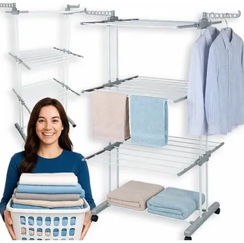 Sušák na prádlo SUŠÁK NA PRÁDLO OBLEČENÍ SPODNÍ PRÁDLO VERTIKÁLNÍ KOVOVÝ ŠEDÝ 4-PATROVÝ