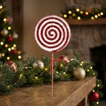 Vánoční dekorace Ozdobná lízátko MONDEX SANTA LILA 25,5 × 4,5 × 63 cm červeno-bílé